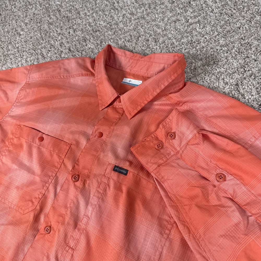 Columbia Shirt Mens XL Orange Plaid Omni Shade Long Sleeve Silver Ridge Fishing‎